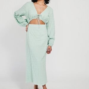 Sabo Lula Cut Out Midi Dress Sage Green XS (2) Lace Up Front Resort Euro Summer